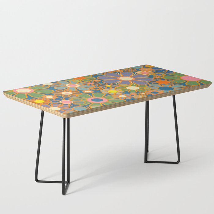 Retro Garden Flowers Vintage 60s 70s Aesthetic Blue Floral Pattern Coffee Table Gallery Image 1
