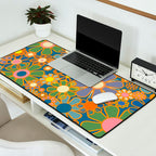 Retro Garden Flowers Vintage 60s 70s Aesthetic Blue Floral Pattern Desk Mat Gallery Image 2