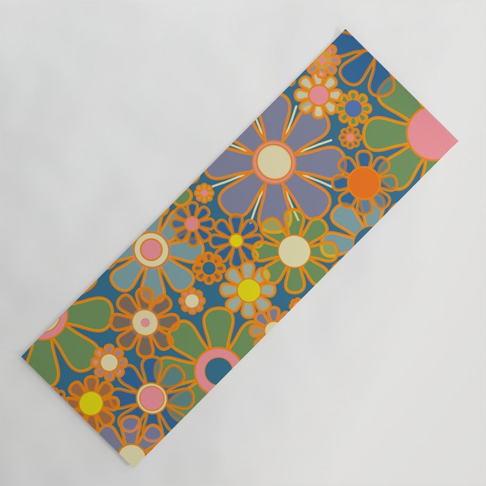 Retro Garden Flowers Vintage 60s 70s Aesthetic Blue Floral Pattern Yoga Mat Gallery Image 1