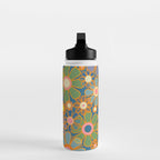 Retro Garden Flowers Vintage 60s 70s Aesthetic Blue Floral Pattern Water Bottle Gallery Image 3