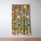 Retro Garden Flowers Vintage 60s 70s Aesthetic Blue Floral Pattern Window Curtain Gallery Image 3