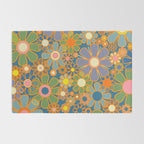 Retro Garden Flowers Vintage 60s 70s Aesthetic Blue Floral Pattern Rug Gallery Image 2
