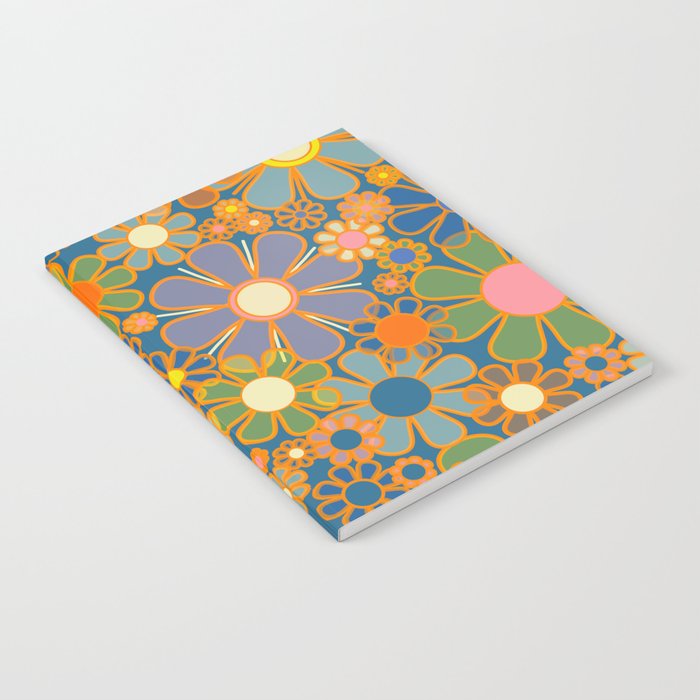 Retro Garden Flowers Vintage 60s 70s Aesthetic Blue Floral Pattern Notebook Gallery Image 2