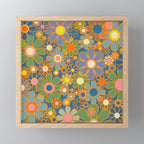 Retro Garden Flowers Vintage 60s 70s Aesthetic Blue Floral Pattern Mini Art Print Gallery Image 1