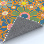 Retro Garden Flowers Vintage 60s 70s Aesthetic Blue Floral Pattern Rug Gallery Image 4