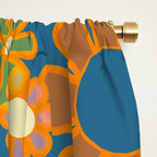 Retro Garden Flowers Vintage 60s 70s Aesthetic Blue Floral Pattern Window Curtain Gallery Image 2