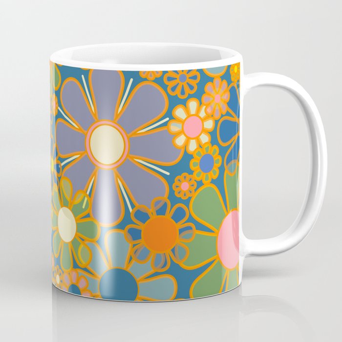 Retro Garden Flowers Vintage 60s 70s Aesthetic Blue Floral Pattern Coffee Mug Gallery Image 1