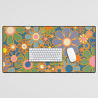 Retro Garden Flowers Vintage 60s 70s Aesthetic Blue Floral Pattern Desk Mat Gallery Image 1