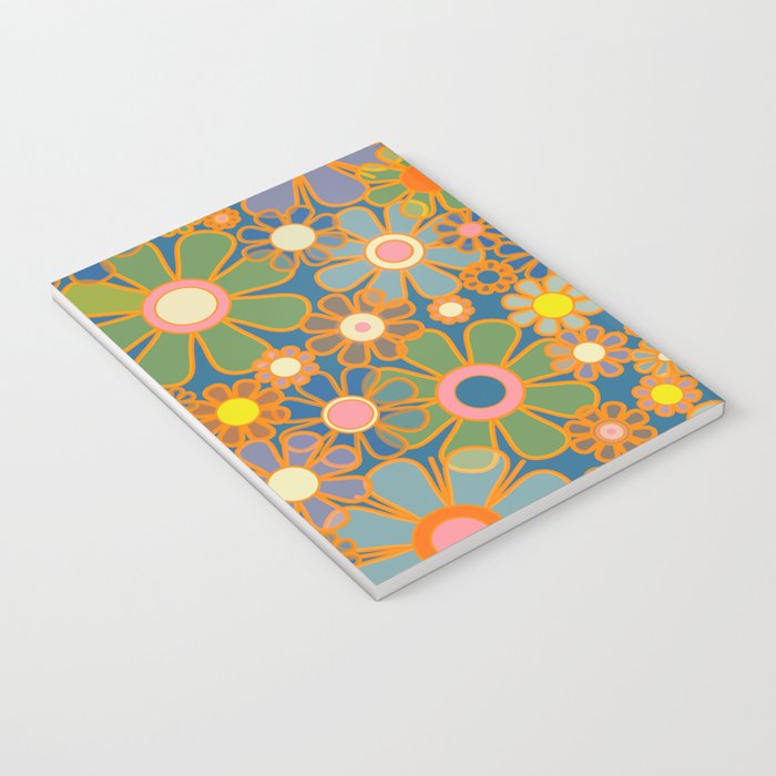 Retro Garden Flowers Vintage 60s 70s Aesthetic Blue Floral Pattern Notebook Gallery Image 3