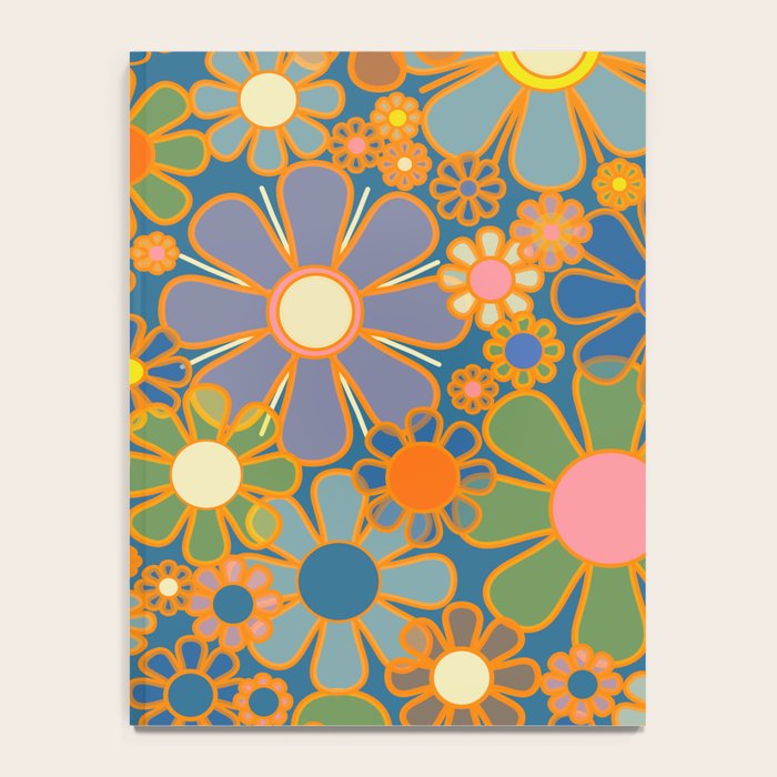 Retro Garden Flowers Vintage 60s 70s Aesthetic Blue Floral Pattern Notebook Gallery Image 4
