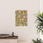 Retro Garden Flowers Vintage 60s 70s Aesthetic Blue Floral Pattern Poster Gallery Image 2
