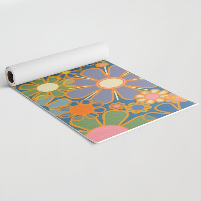 Retro Garden Flowers Vintage 60s 70s Aesthetic Blue Floral Pattern Yoga Mat Gallery Image 2
