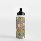 Retro Garden Flowers Vintage 60s 70s Aesthetic Blue Floral Pattern Water Bottle Gallery Image 2