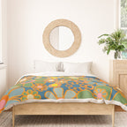 Retro Garden Flowers Vintage 60s 70s Aesthetic Blue Floral Pattern Duvet Cover Gallery Image 3