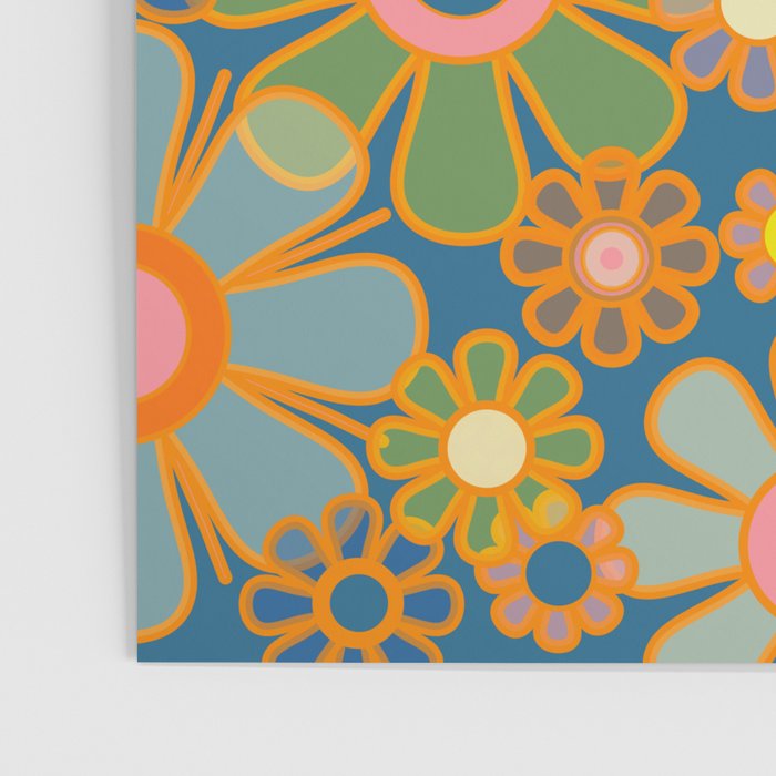 Retro Garden Flowers Vintage 60s 70s Aesthetic Blue Floral Pattern Poster Gallery Image 3