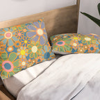 Retro Garden Flowers Vintage 60s 70s Aesthetic Blue Floral Pattern Pillow Sham Gallery Image 2