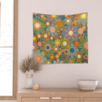 Retro Garden Flowers Vintage 60s 70s Aesthetic Blue Floral Pattern Wall Tapestry Gallery Image 2