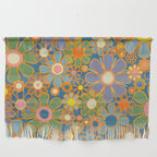 Retro Garden Flowers Vintage 60s 70s Aesthetic Blue Floral Pattern Wall Hanging Gallery Image 1