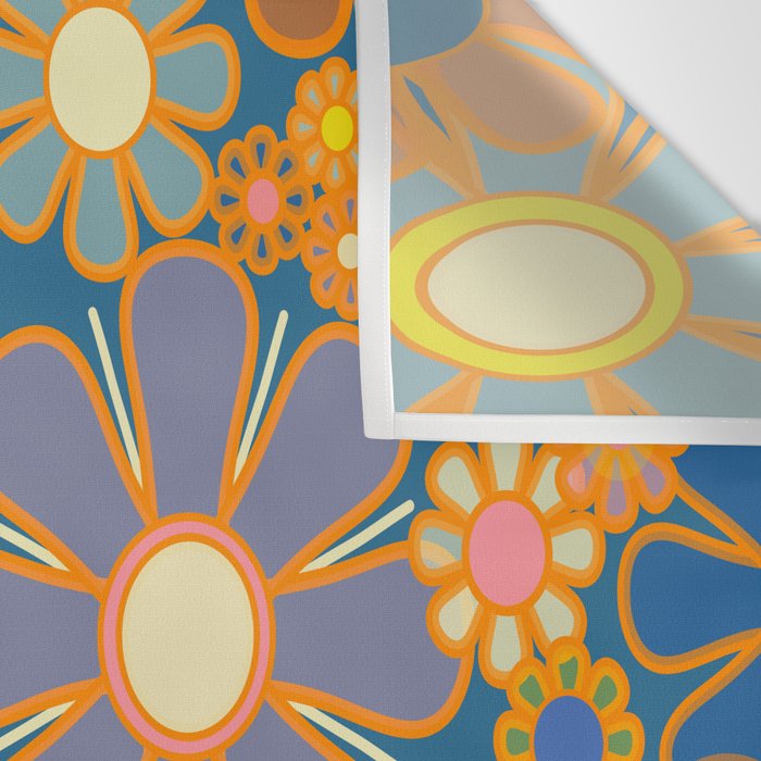 Retro Garden Flowers Vintage 60s 70s Aesthetic Blue Floral Pattern Wall Tapestry Gallery Image 3