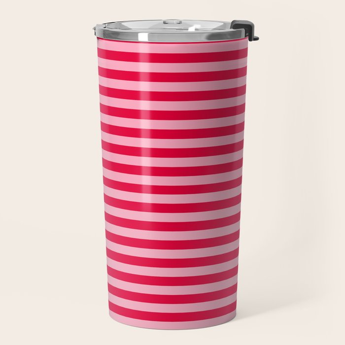 Retro, Beach, Colorful Stripes, Pink and Red Travel Mug Gallery Image 2