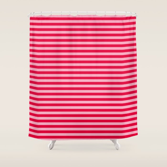 Retro, Beach, Colorful Stripes, Pink and Red Shower Curtain Gallery Image 1