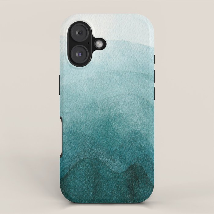 Sunrise in the mountains, dawn, teal, abstract watercolor iPhone Case Gallery Image 1