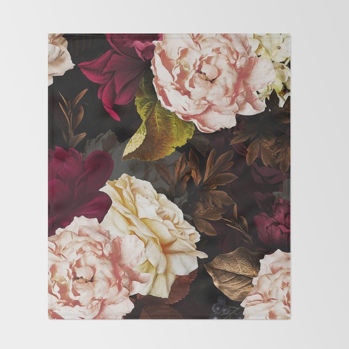 Vintage & Shabby Chic - Midnight Rose and Peony Garden Throw Blanket Gallery Image 2