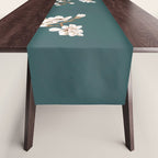 Chinoiserie Teal Magnolia Blossom Bird Garden Table Runner Gallery Image 1