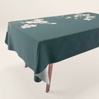 Chinoiserie Teal Magnolia Blossom Bird Garden Tablecloth Gallery Image 1