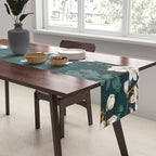 Chinoiserie Teal Magnolia Blossom Bird Garden Table Runner Gallery Image 2