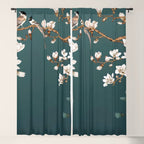 Chinoiserie Teal Magnolia Blossom Bird Garden Window Curtain Gallery Image 5