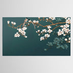 Chinoiserie Teal Magnolia Blossom Bird Garden Tablecloth Gallery Image 2