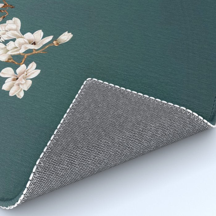 Chinoiserie Teal Magnolia Blossom Bird Garden Rug Gallery Image 4