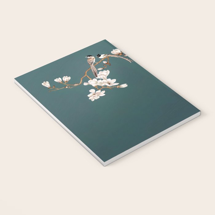 Chinoiserie Teal Magnolia Blossom Bird Garden Notebook Gallery Image 3