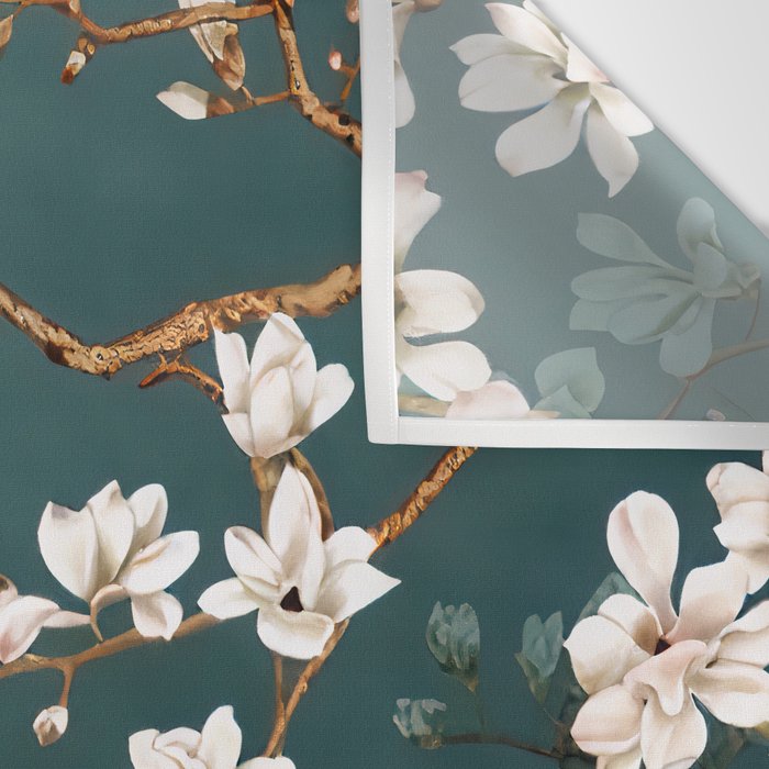 Chinoiserie Teal Magnolia Blossom Bird Garden Wall Tapestry Gallery Image 3