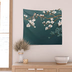 Chinoiserie Teal Magnolia Blossom Bird Garden Wall Tapestry Gallery Image 2