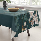 Chinoiserie Teal Magnolia Blossom Bird Garden Tablecloth Gallery Image 3