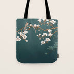 Chinoiserie Teal Magnolia Blossom Bird Garden Tote Bag Gallery Image 1
