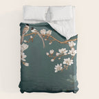 Chinoiserie Teal Magnolia Blossom Bird Garden Duvet Cover Gallery Image 6