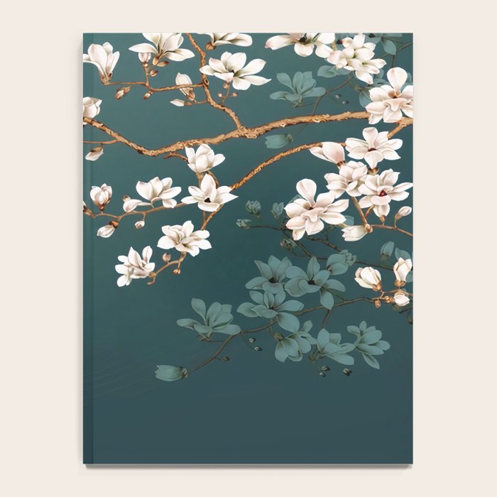 Chinoiserie Teal Magnolia Blossom Bird Garden Notebook Gallery Image 4