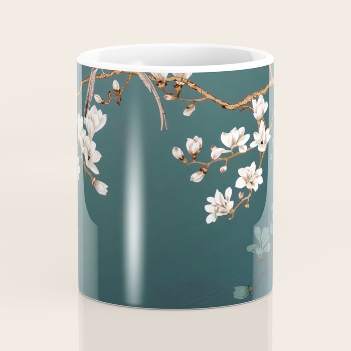 Chinoiserie Teal Magnolia Blossom Bird Garden Coffee Mug Gallery Image 4