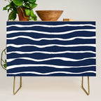 Ocean Ripple Modern Organic Stripe Pattern in White and Nautical Navy Blue Credenza Gallery Image 1