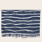 Ocean Ripple Modern Organic Stripe Pattern in White and Nautical Navy Blue Wall Hanging Gallery Image 1