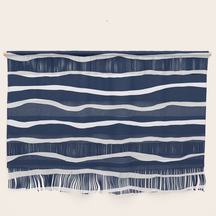 Ocean Ripple Modern Organic Stripe Pattern in White and Nautical Navy Blue Wall Hanging Gallery Image 1