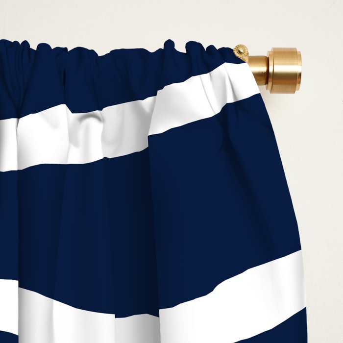 Ocean Ripple Modern Organic Stripe Pattern in White and Nautical Navy Blue Window Curtain Gallery Image 2