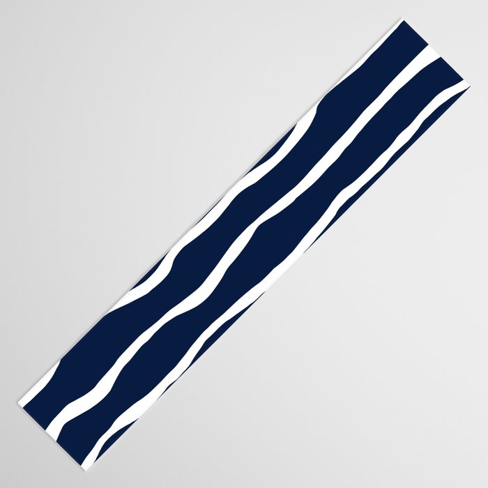 Ocean Ripple Modern Organic Stripe Pattern in White and Nautical Navy Blue Table Runner Gallery Image 3