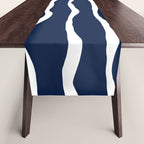 Ocean Ripple Modern Organic Stripe Pattern in White and Nautical Navy Blue Table Runner Gallery Image 1