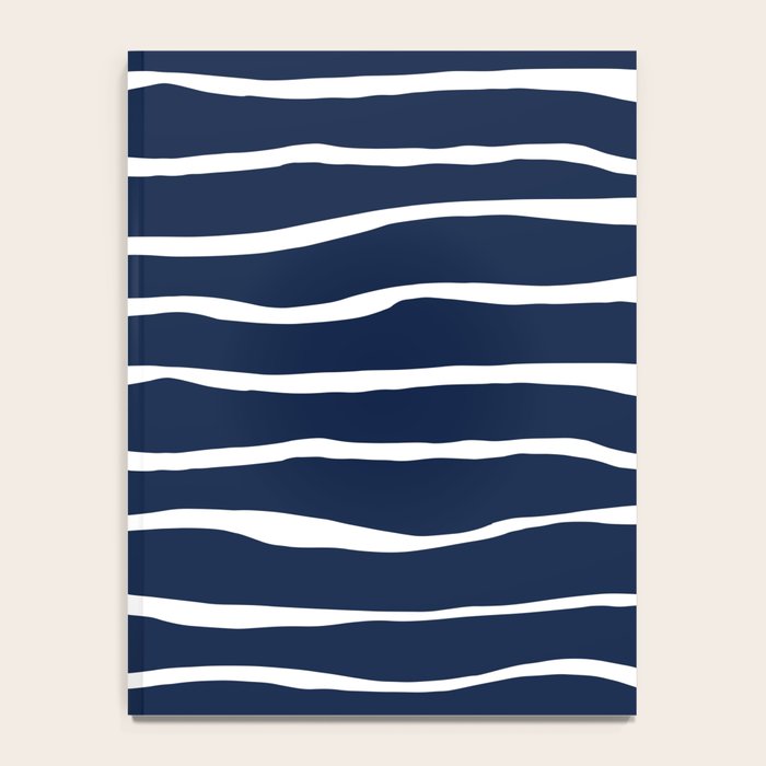 Ocean Ripple Modern Organic Stripe Pattern in White and Nautical Navy Blue Notebook Gallery Image 4