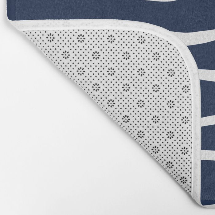 Ocean Ripple Modern Organic Stripe Pattern in White and Nautical Navy Blue Bath Mat Gallery Image 2