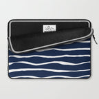 Ocean Ripple Modern Organic Stripe Pattern in White and Nautical Navy Blue Laptop Sleeve Gallery Image 2